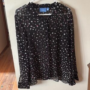 Elegant Mesh Black and Pink Polka Dot Blouse